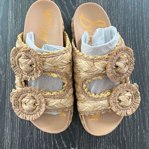 Sam Edelman Reina Beechwood Raffia Braided Sandals in Tan and Gold 6.5 NWT